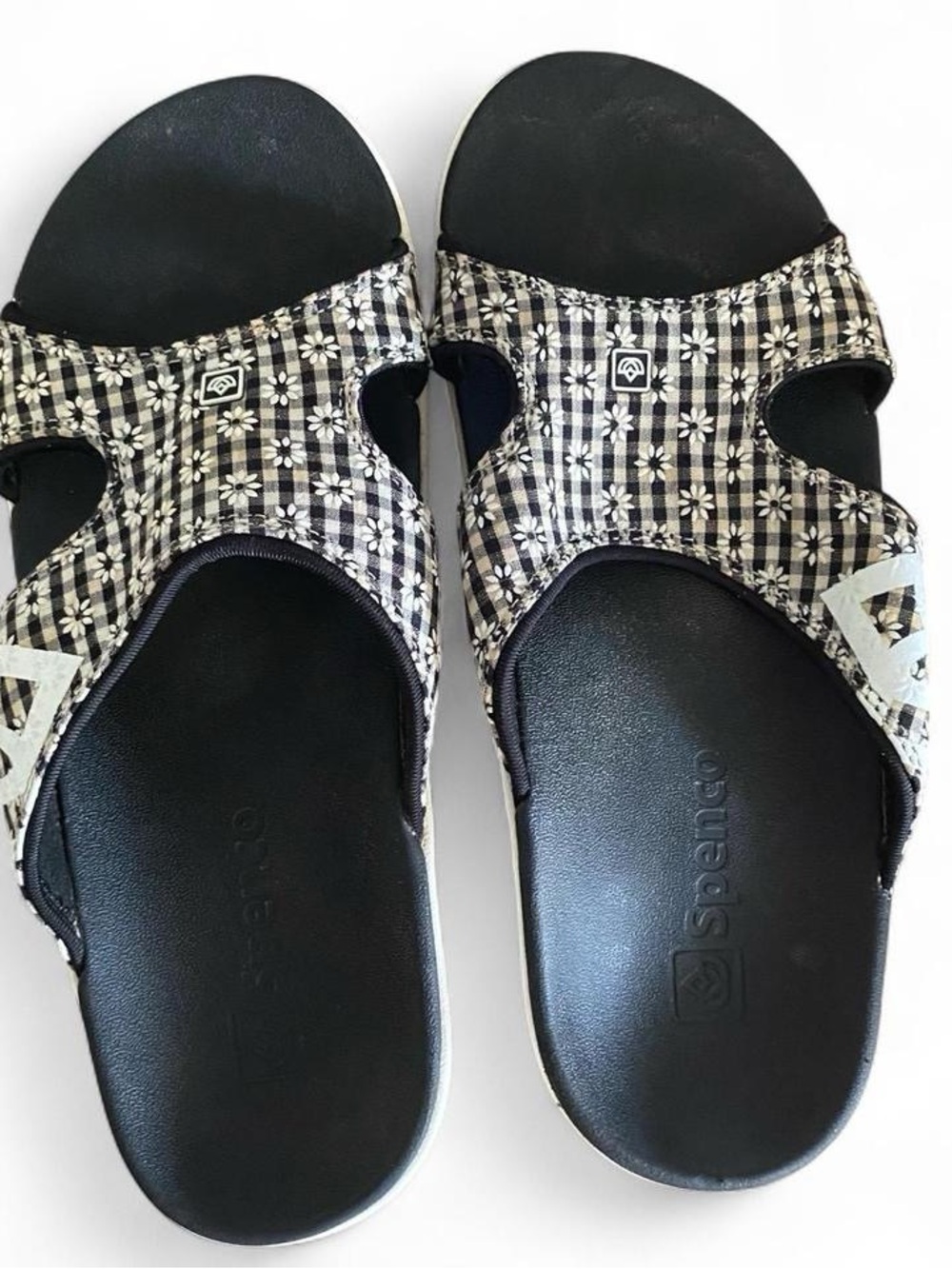 Spenco Women’s Black Floral-Check Slide Sandals